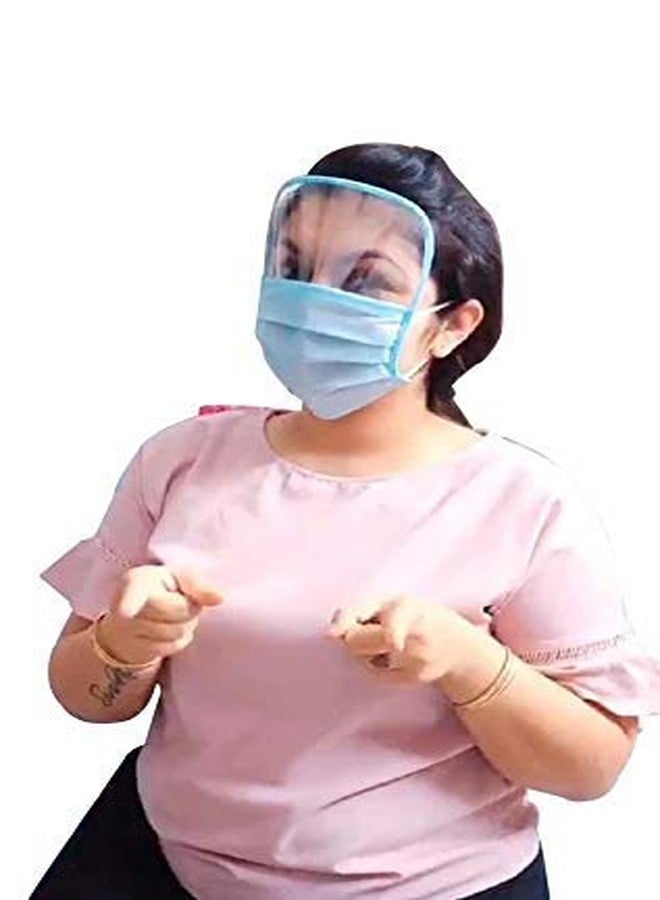 AUDITECH Disposable 3 Ply Surgical Face Mask with Transparent Shield for Men and Women Green/Blue (Pack of 10) - Image 4